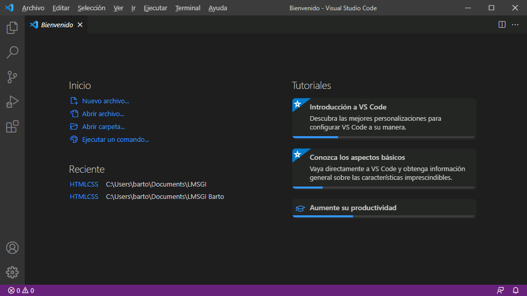 VSC. Tema Dark+ predeterminado