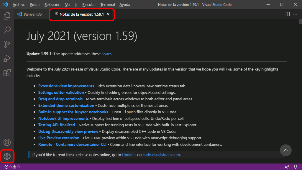 Visual Studio Code - Actualización automática