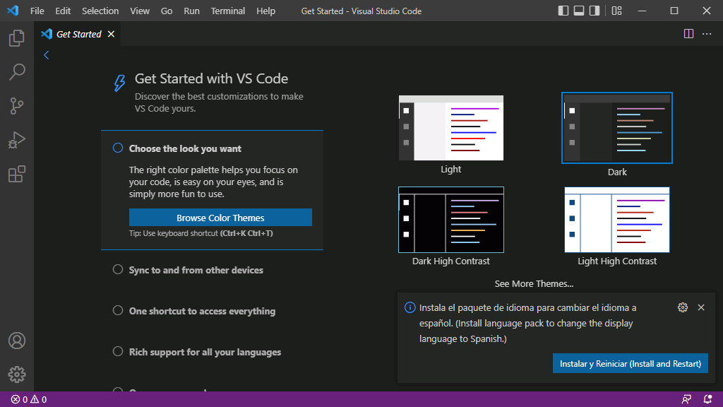 Visual Studio Code. Interfaz inicial