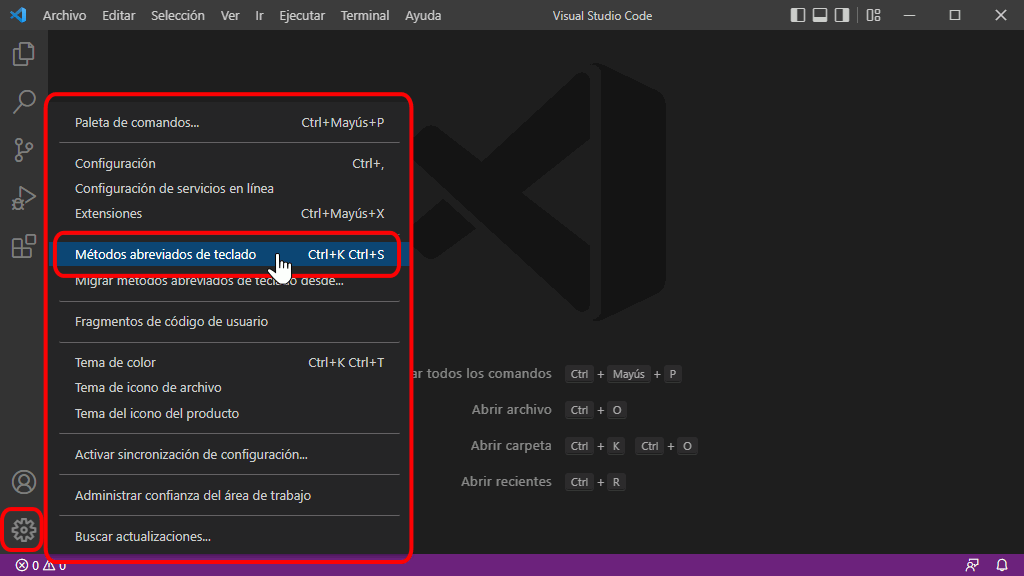 VSC. Crear atajo de teclado
