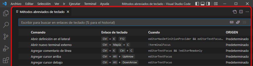 VSC. Crear atajo de teclado