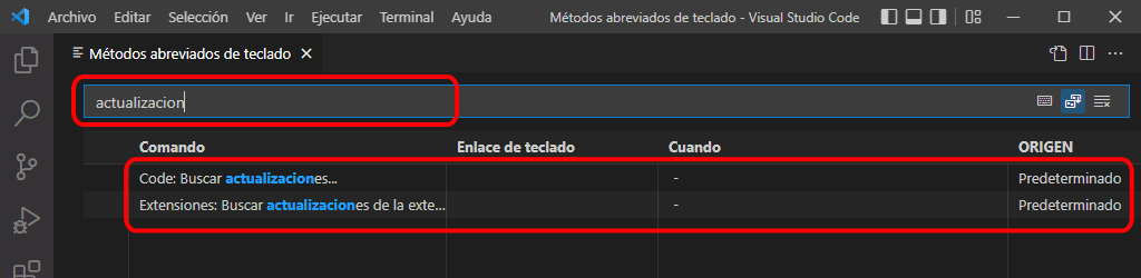 VSC. Crear atajo de teclado
