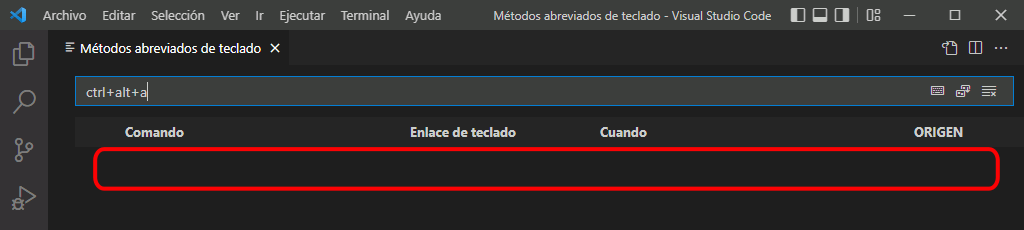 VSC. Crear atajo de teclado