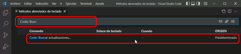 VSC. Crear atajo de teclado
