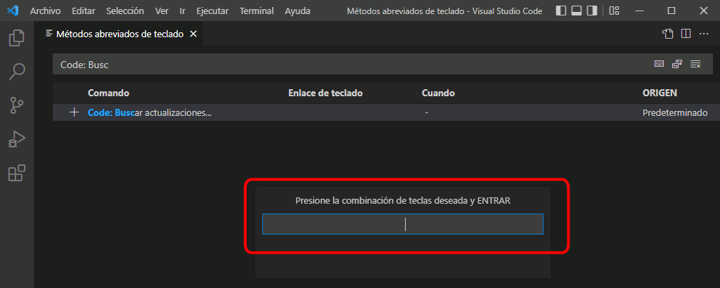 VSC. Crear atajo de teclado