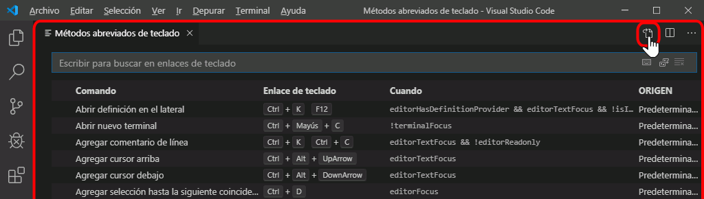VSC. Crear atajo de teclado