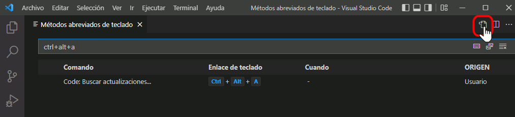 VSC. Crear atajo de teclado