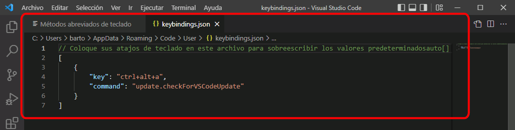 VSC. Crear atajo de teclado