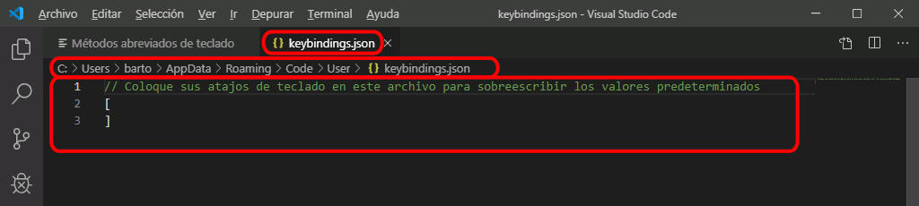 VSC. Crear atajo de teclado