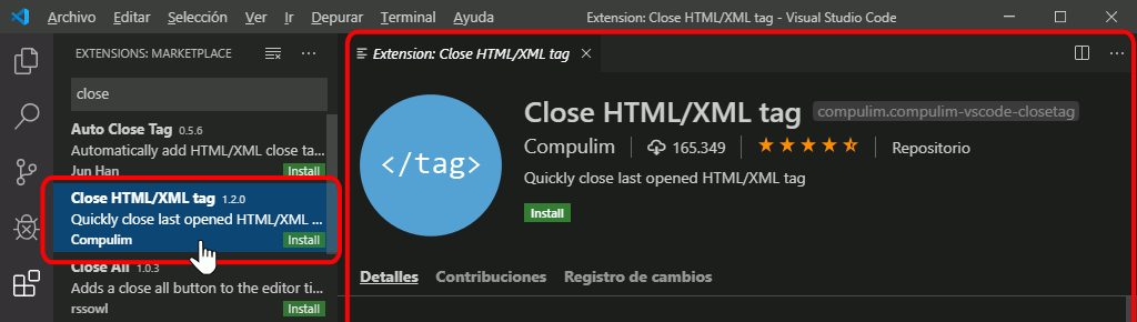 VSC. Instalar extensiones