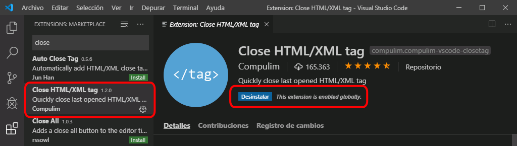 VSC. Instalar extensiones