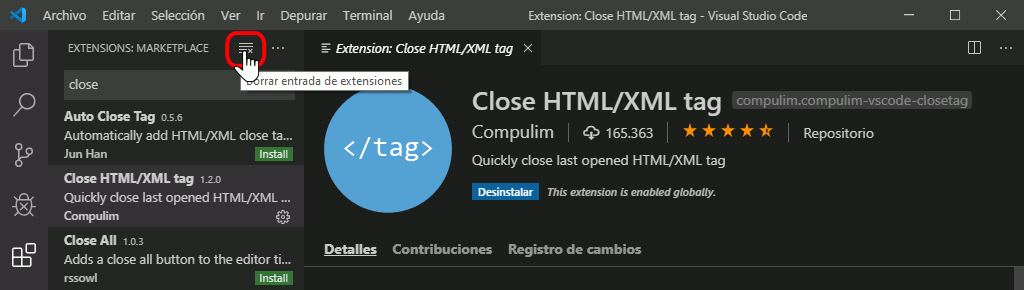 VSC. Instalar extensiones