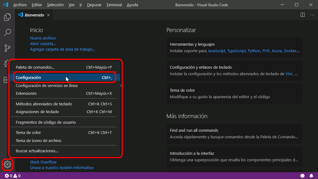VSC. Modificar preferencias