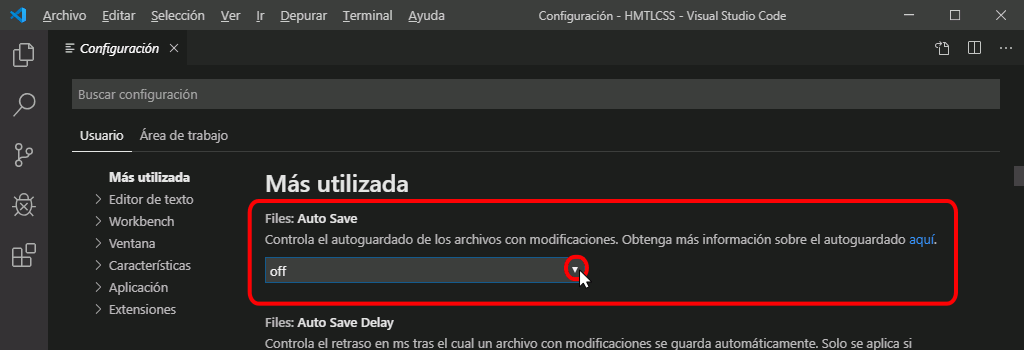 VSC. Modificar preferencias