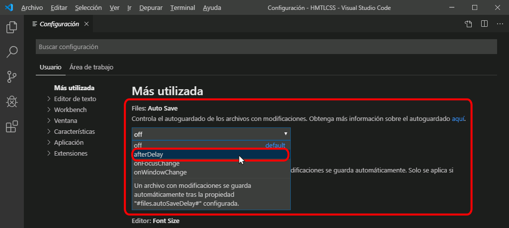 VSC. Modificar preferencias
