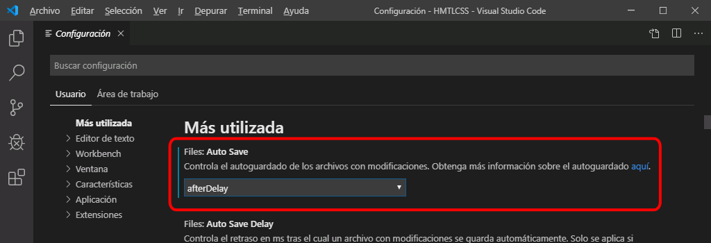 VSC. Modificar preferencias