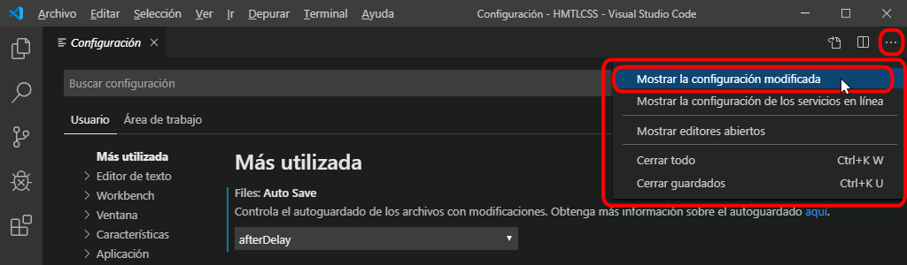 VSC. Modificar preferencias
