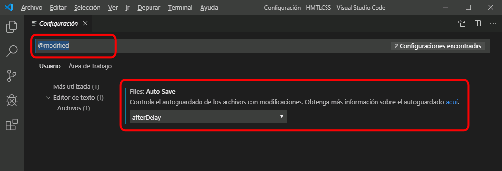 VSC. Modificar preferencias