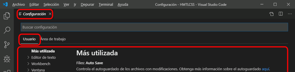 VSC. Modificar preferencias