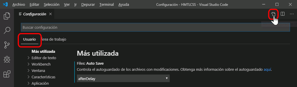 VSC. Modificar preferencias