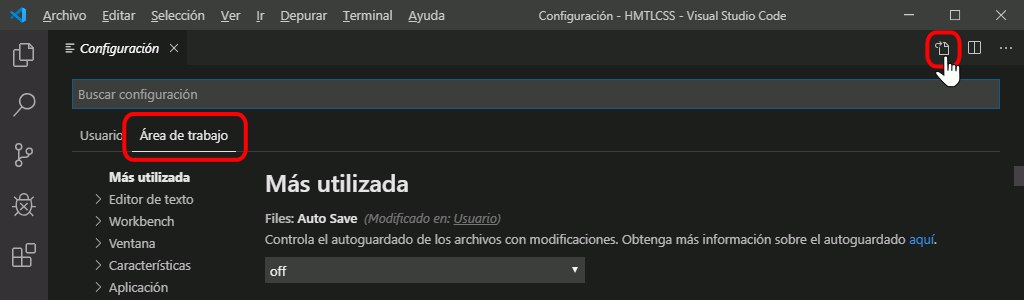 VSC. Modificar preferencias