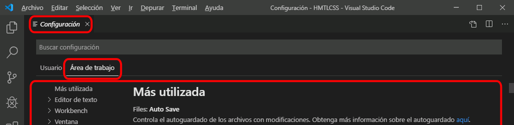 VSC. Modificar preferencias