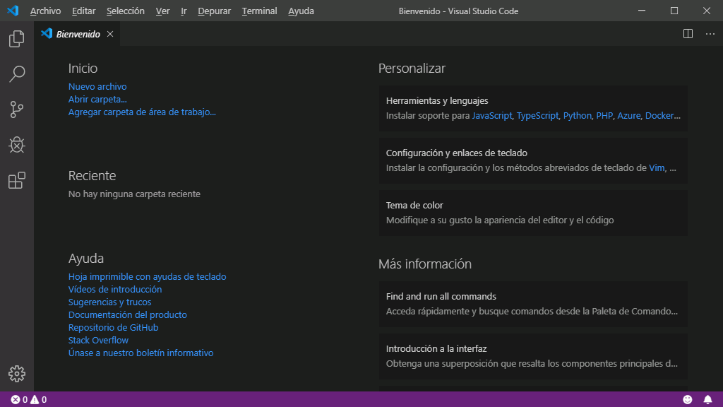 VSC. Tema Dark+ predeterminado